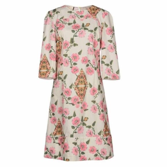 Marni A-Line Dress Pink Floral Poplin  Crew Neck 3/4 Sleeve Size 40/ US 4 - Picture 1 of 11